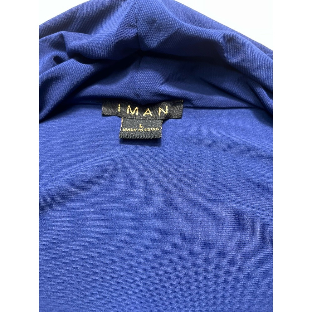 IMAN Global Chic Womens Large Royal Blue Draped Surplice Wrap Top Stretch Blouse - Picture 2 of 2